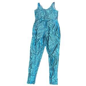 Women’s Barbie Full Body Metallic Blue Shiny Spandex Suit Bodysuit M
